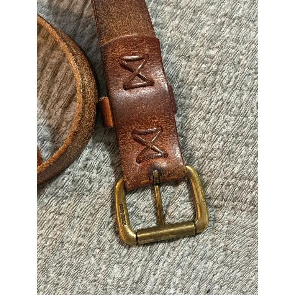 Vintage Polo Ralph Lauren Belt Leather Men’s 45” Buckle Brass Brown